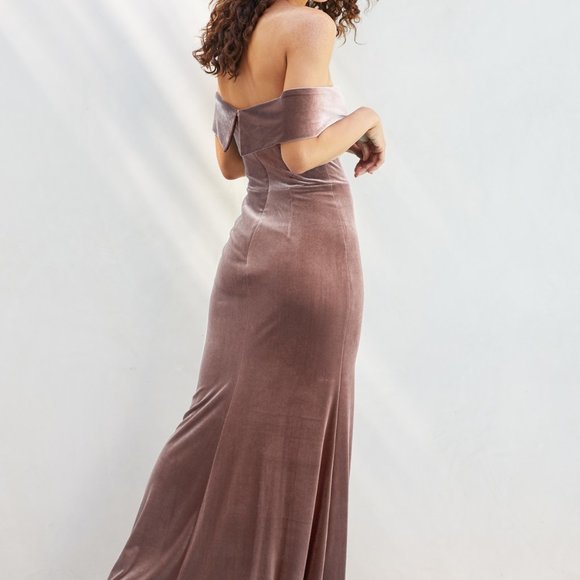 Watters Off-Shoulder Velvet Wedding Dress in Mauve - Picture 2 of 4